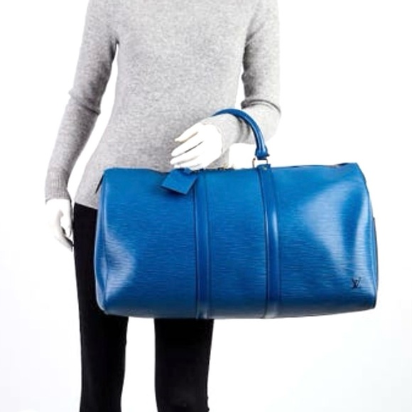 Authentic Louis Vuitton Keepall 45 blue Epi leather travel bag unisex